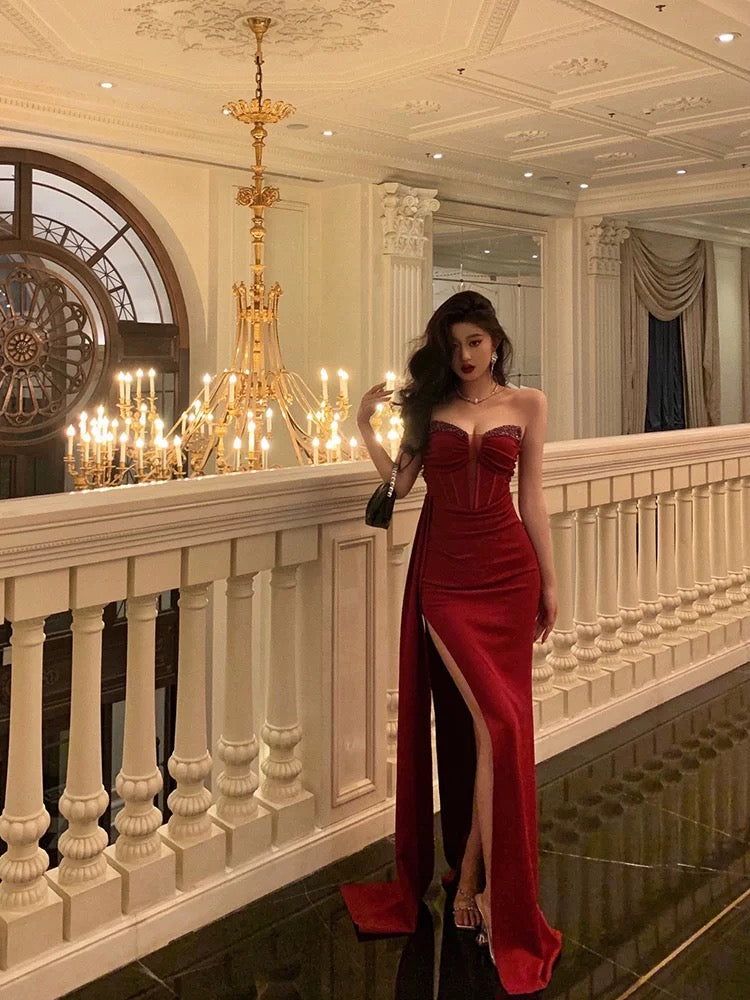 Gorgeous Sheath Sweetheart Red Sleeveless Date Night Dress Prom Dresses Birthday Outfits - View 5 | VelvetHem
