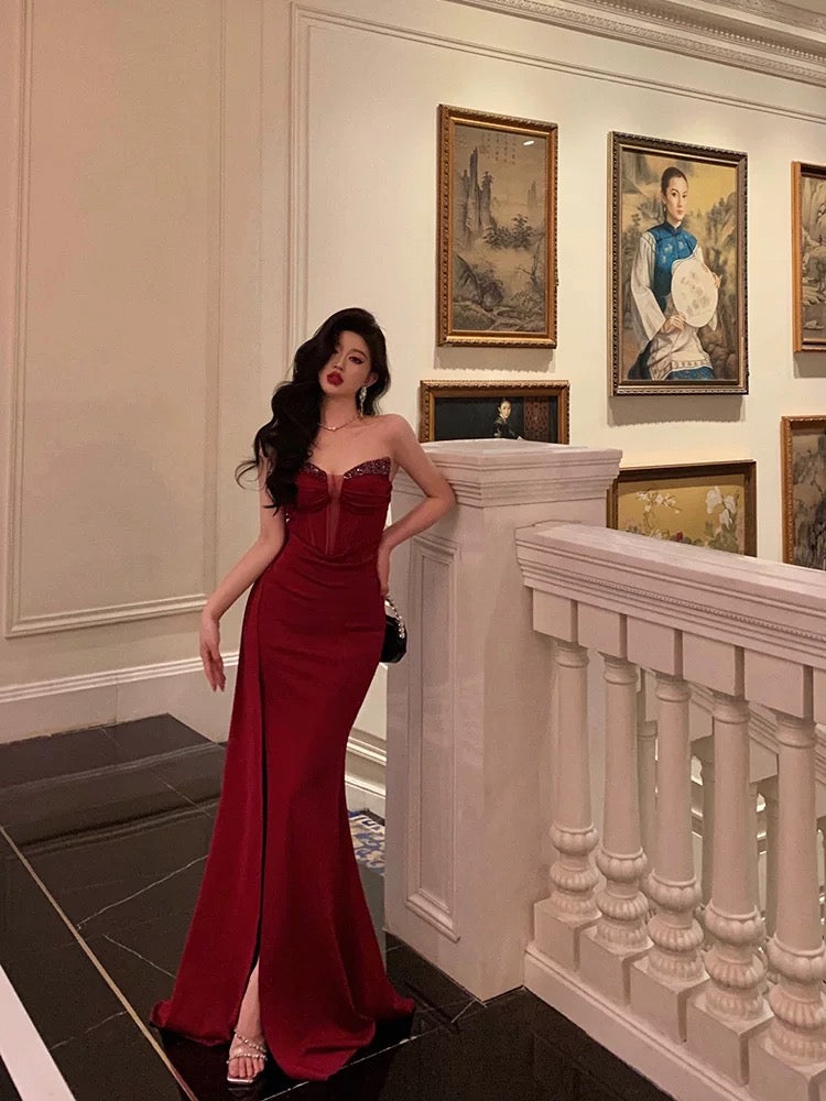 Gorgeous Sheath Sweetheart Red Sleeveless Date Night Dress Prom Dresses Birthday Outfits - View 3 | VelvetHem