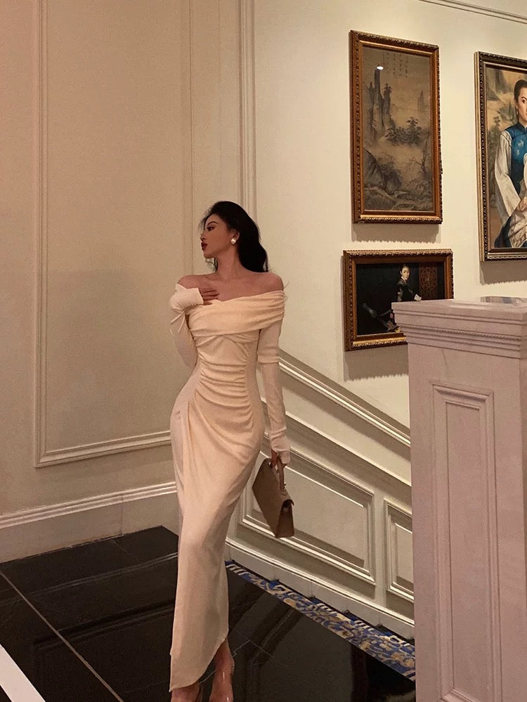 Gorgeous Mermaid Off The Shoulder Long Sleeves Date Night Dress White Prom Dresses Birthday Outfits - View 2 | VelvetHem