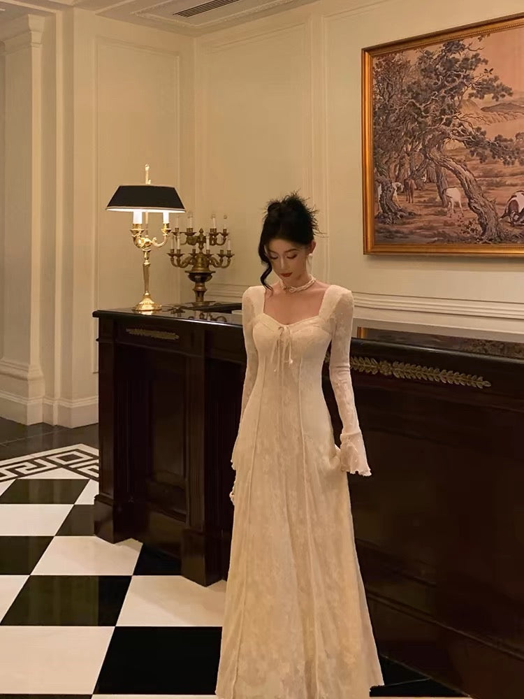 Gorgeous A line Long Sleeves White Lace Date Night Dress Prom Dresses Birthday Outfits