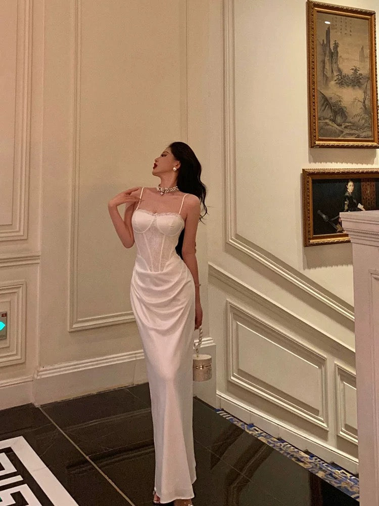 Classy Mermaid Spaghetti Straps Sleeveless White Prom Dresses Birthday Outfits