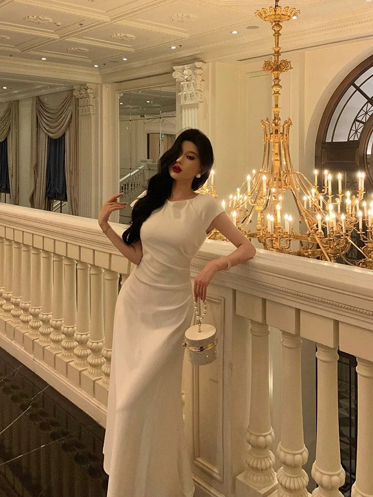 Pretty A Line Scoop Pleated White Prom Dresses Birthday Outfits Evening Gown - View 5 | VelvetHem