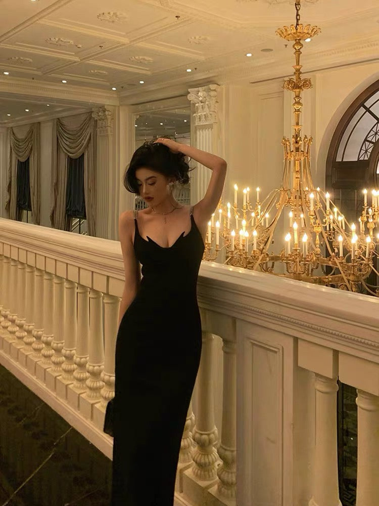 Gorgeous Sheath Spaghetti Straps Black Date Night Dress Prom Dresses Party Dress Birthday Outfits - View 2 | VelvetHem