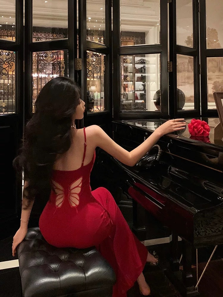 Gorgeous Sheath Spaghetti Straps Red Date Night Dress Prom Dresses Party Dress Birthday Outfits - View 3 | VelvetHem