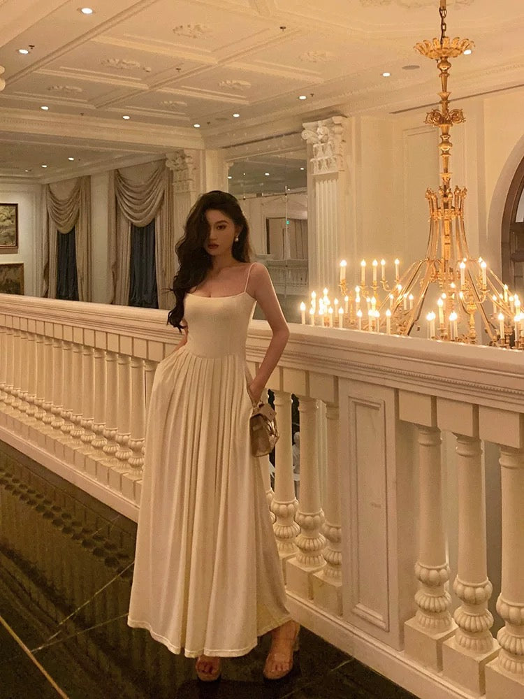 Stunning A Line Spaghetti Straps White Date Night Dress Prom Dresses Birthday Party Outfit - View 3 | VelvetHem