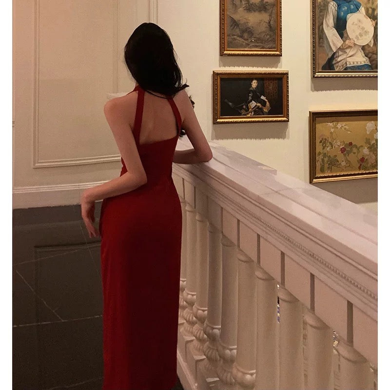 Stunning A line V neckline Sleeveless Red Date Night Dress Prom Dresses Birthday Party Outfit - View 4 | VelvetHem