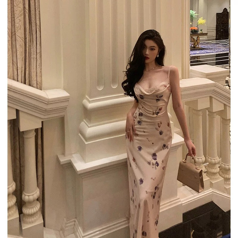 Stunning Sheath Spaghetti Straps Sleeveless Floral Date Night Dress Prom Dresses Birthday Party Outfit - View 4 | VelvetHem