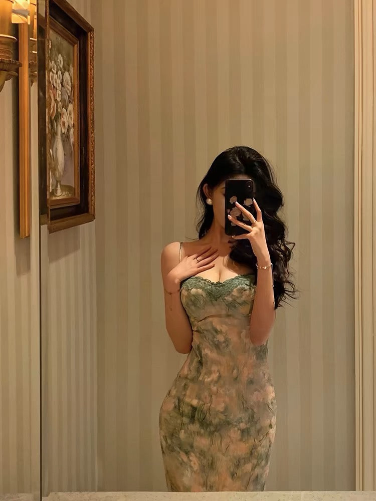 Classy Sheath Spaghetti Straps Green Floral Lace Prom Dresses Birthday Outfits Evening Gown - View 2 | VelvetHem