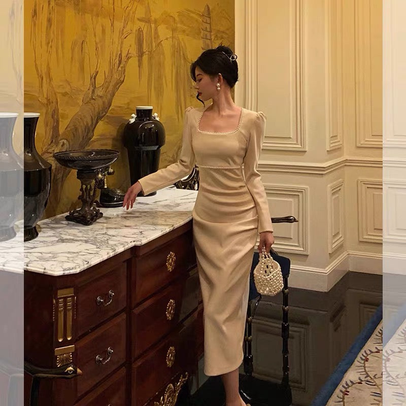 Stunning Sheath Square Neckline Long Sleeves Date Night Dress Prom Dresses Birthday Party Outfit