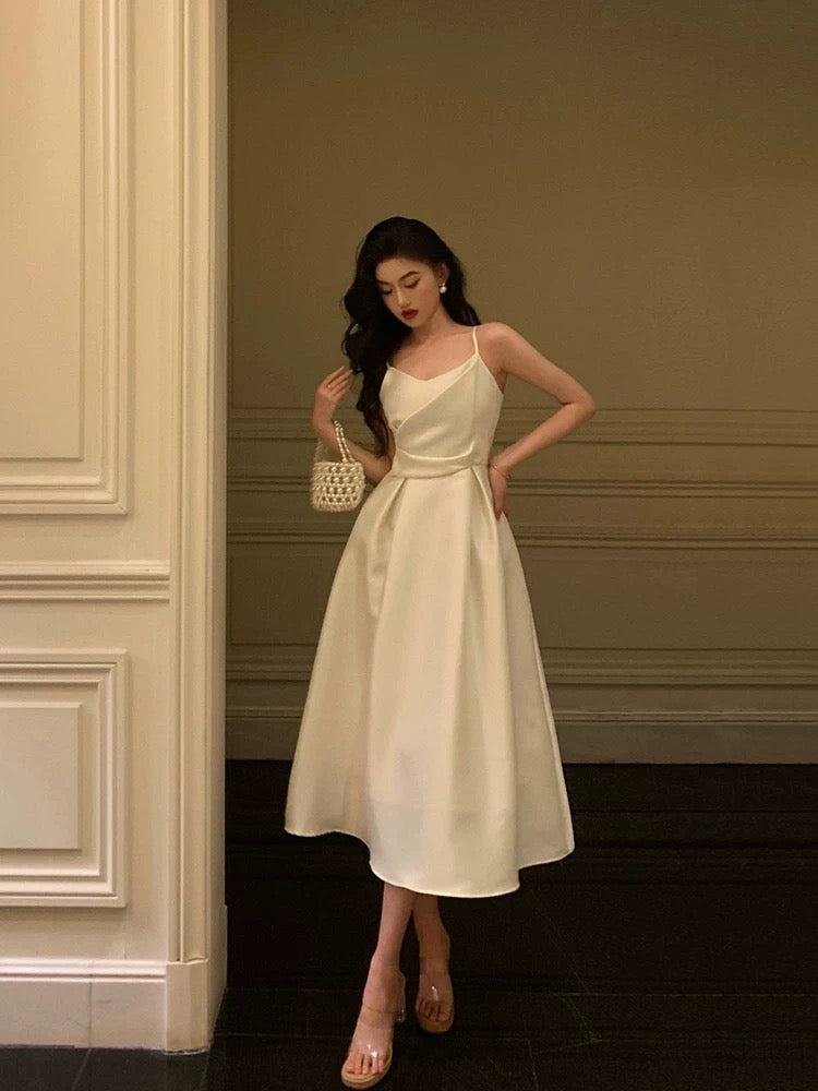 Pretty A line Spaghetti Straps Ivory Date Night Dress Prom Dresses Birthday Party Outfit - View 5 | VelvetHem