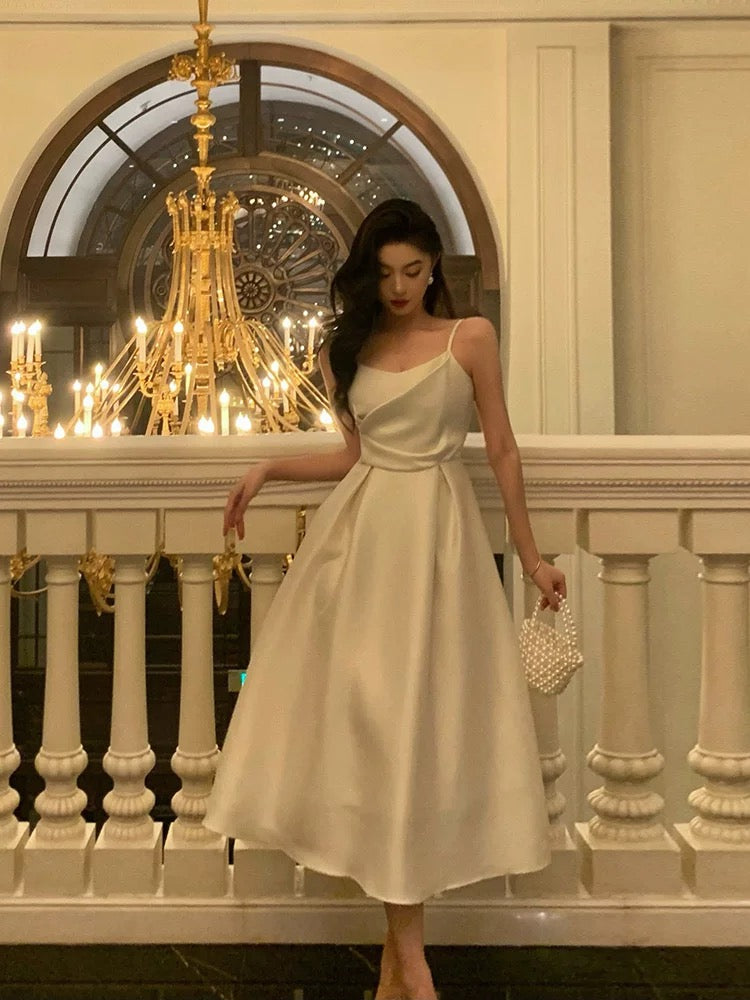 Pretty A line Spaghetti Straps Ivory Date Night Dress Prom Dresses Birthday Party Outfit - View 2 | VelvetHem