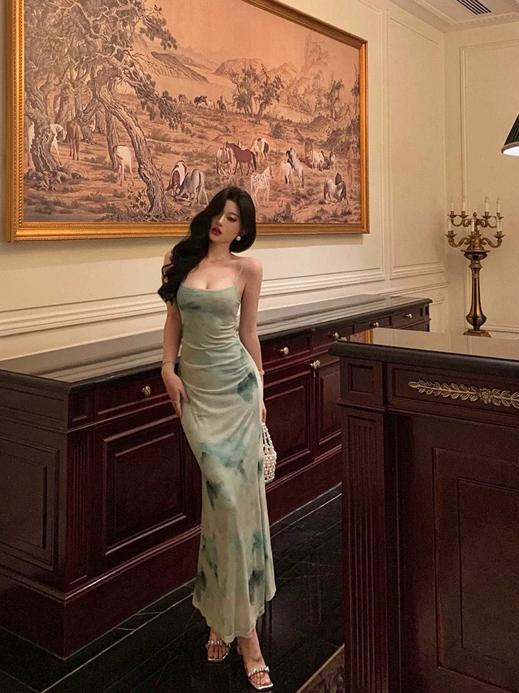 Classy Sheath Spaghetti Straps Mint Green Floral Prom Dresses Birthday Outfits Evening Gown - View 4 | VelvetHem