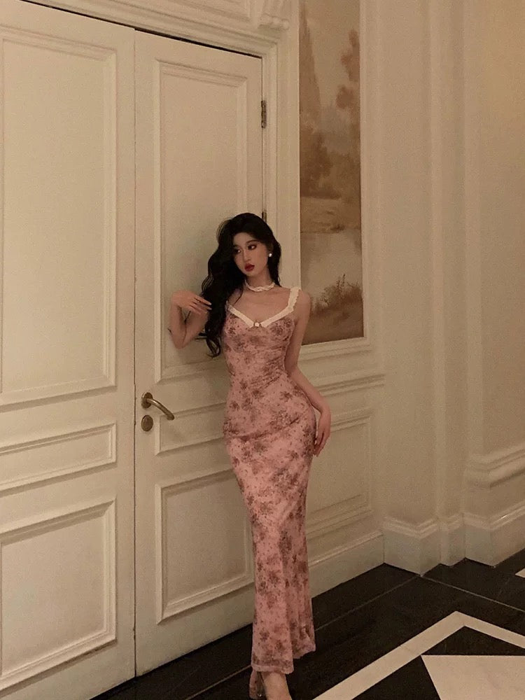Sexy Sheath Straps Pink Floral Prom Dresses Long Birthday Outfits Evening Gown - View 2 | VelvetHem