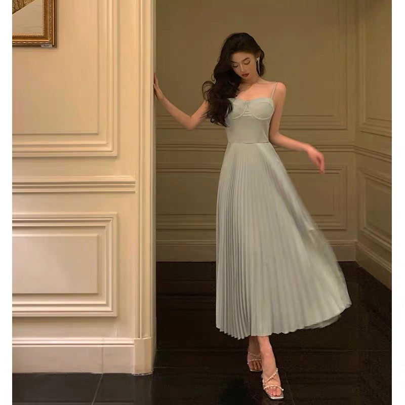Simple A line Spaghetti Straps Dusty Blue Prom Dresses Birthday Outfits Evening Gown