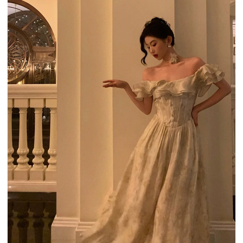 Sexy A Line Off The Shoulder Short Sleeves Floral Prom Dresses Birthday Outfits Evening Gown - View 5 | VelvetHem