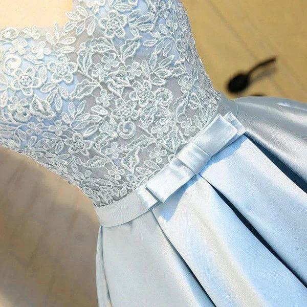 Blue A Line Princess V Neck Backless Appliques Homecoming Dresses (ZD11555)