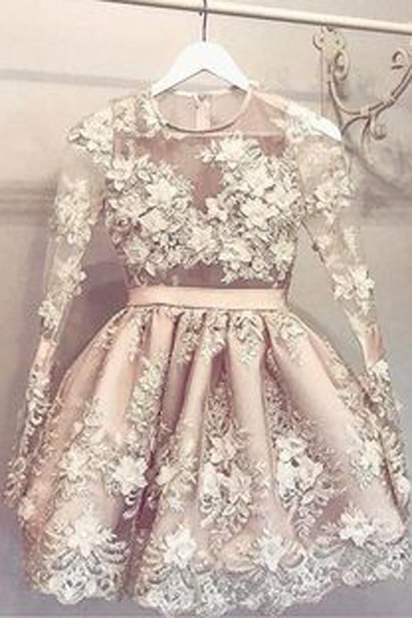 Cheap Long Sleeve Tulle Homecoming Dress, Short Prom Dresses for Girls - VelvetHem