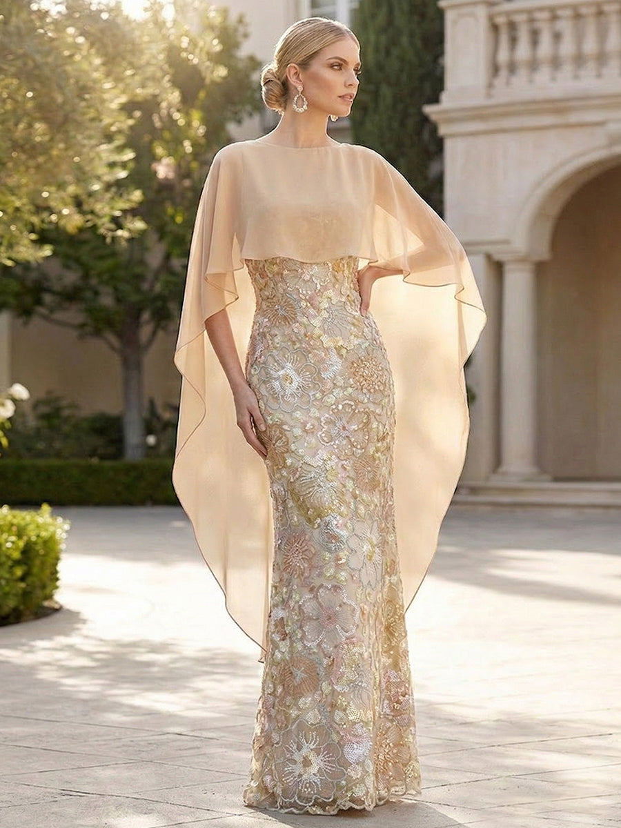 Sheath 3D Floral Embellished Lace Floor-Length Mother of the Bride Dress