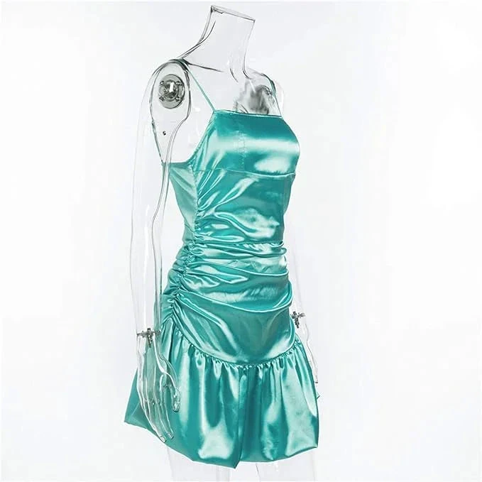 New mint green tight skirt sexy pleated skirt high waist pleated satin dress short homecoming dress (ZD12369)