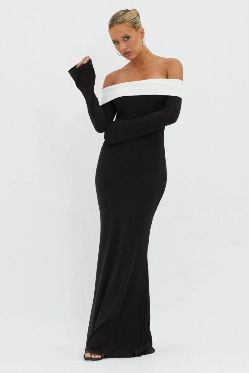 Olivia Aesthetic Off the Shoulder Maxi Knit Dress Designer Edit