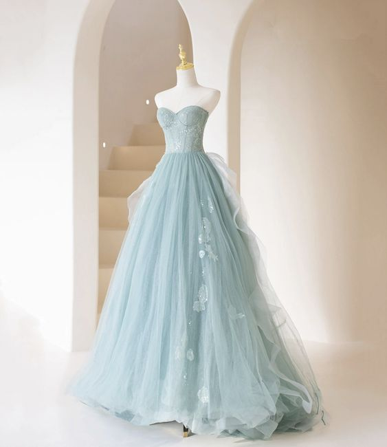 Cute Tulle Lace Long Prom Dress A Line Evening Dress Y5832 - VelvetHem