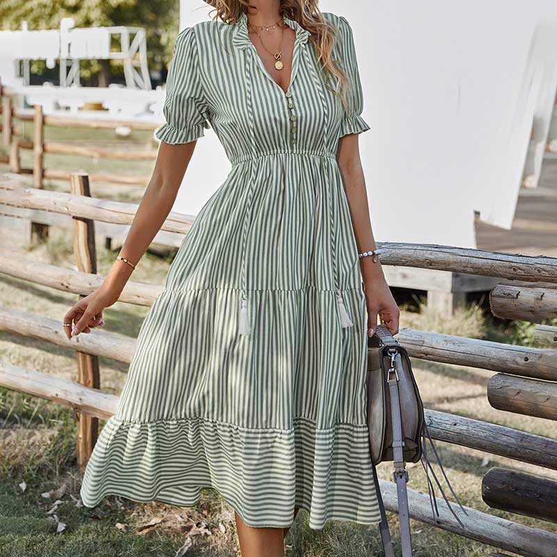 Agata Statement Loose Fitting Striped Midi Dress Premium Wardrobe Essential