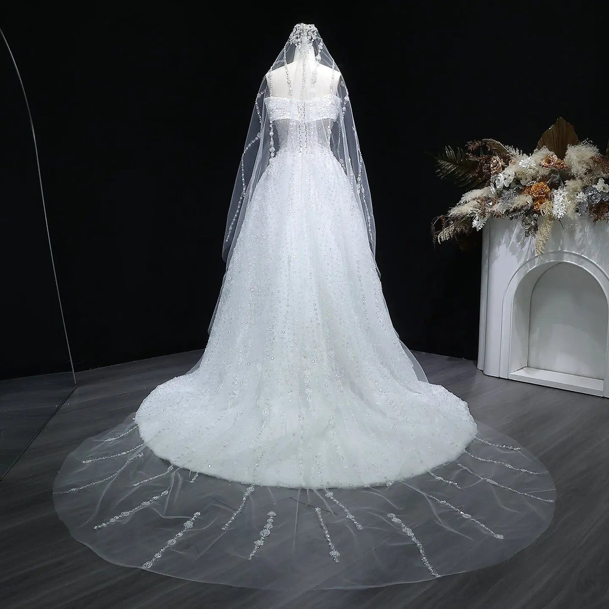 Luxury White Off-the-Shoulder Train Wedding Dress with Veil ZP153