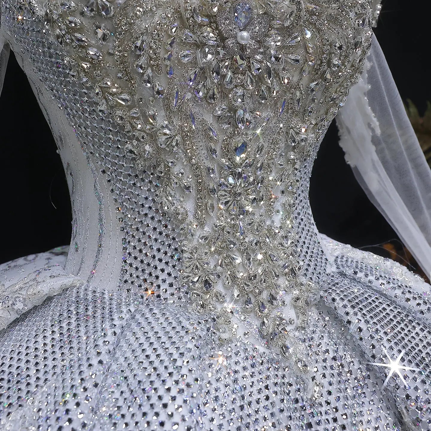 Glamorous White Diamond Embroidered Long Sleeve Wedding Dress ZP163