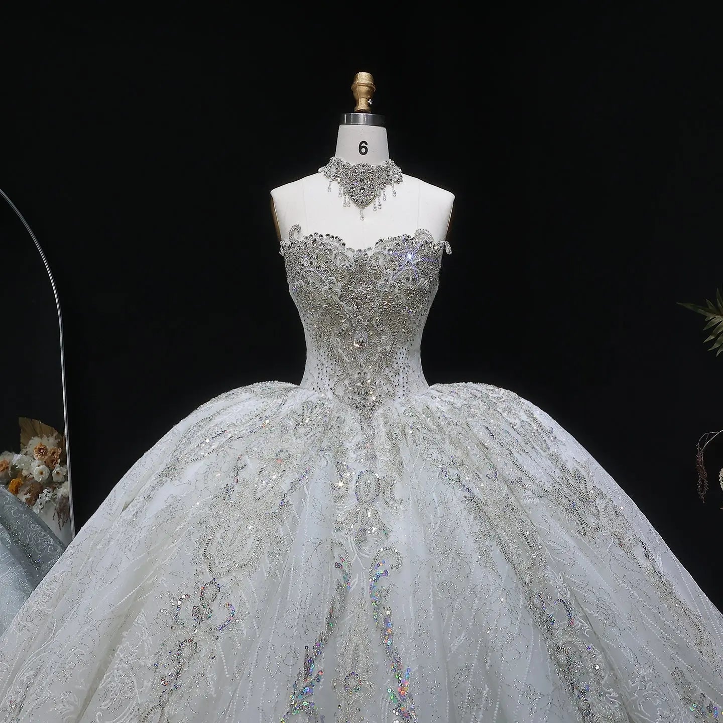 Luxury Sparkly White Ball Gown with Full-Sequin Embroidery Wedding Dress ZP164