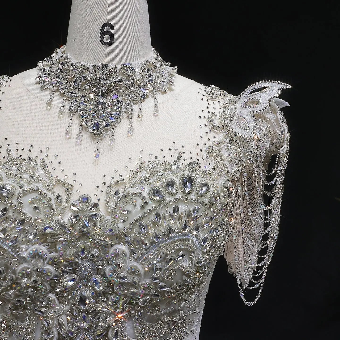 Luxury Satin Ivory Ball Gown with Silver Floral Embroidery Wedding Dress ZP165