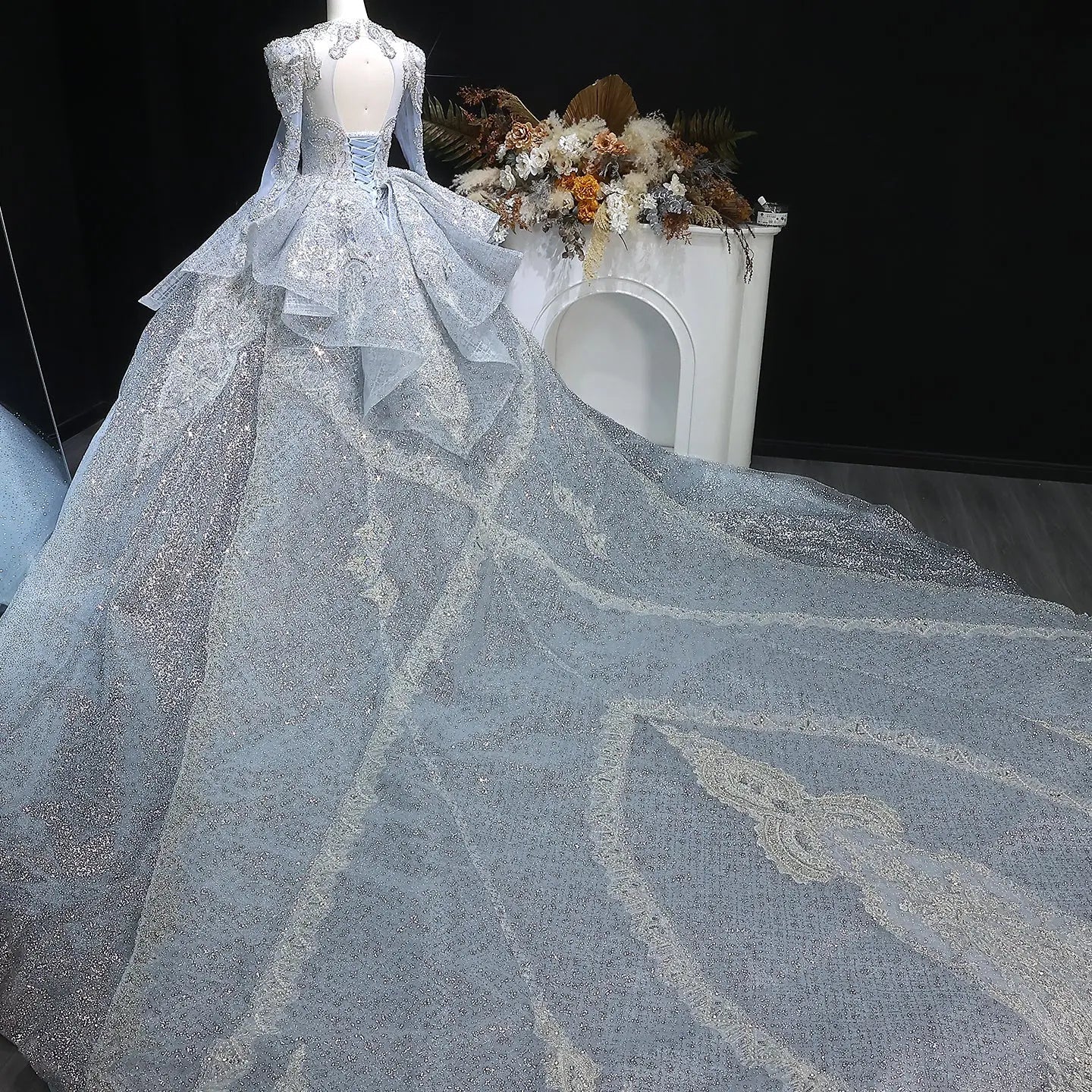 Luxury Blue Sequin Embroidery Ball Gown Wedding Dress ZP154