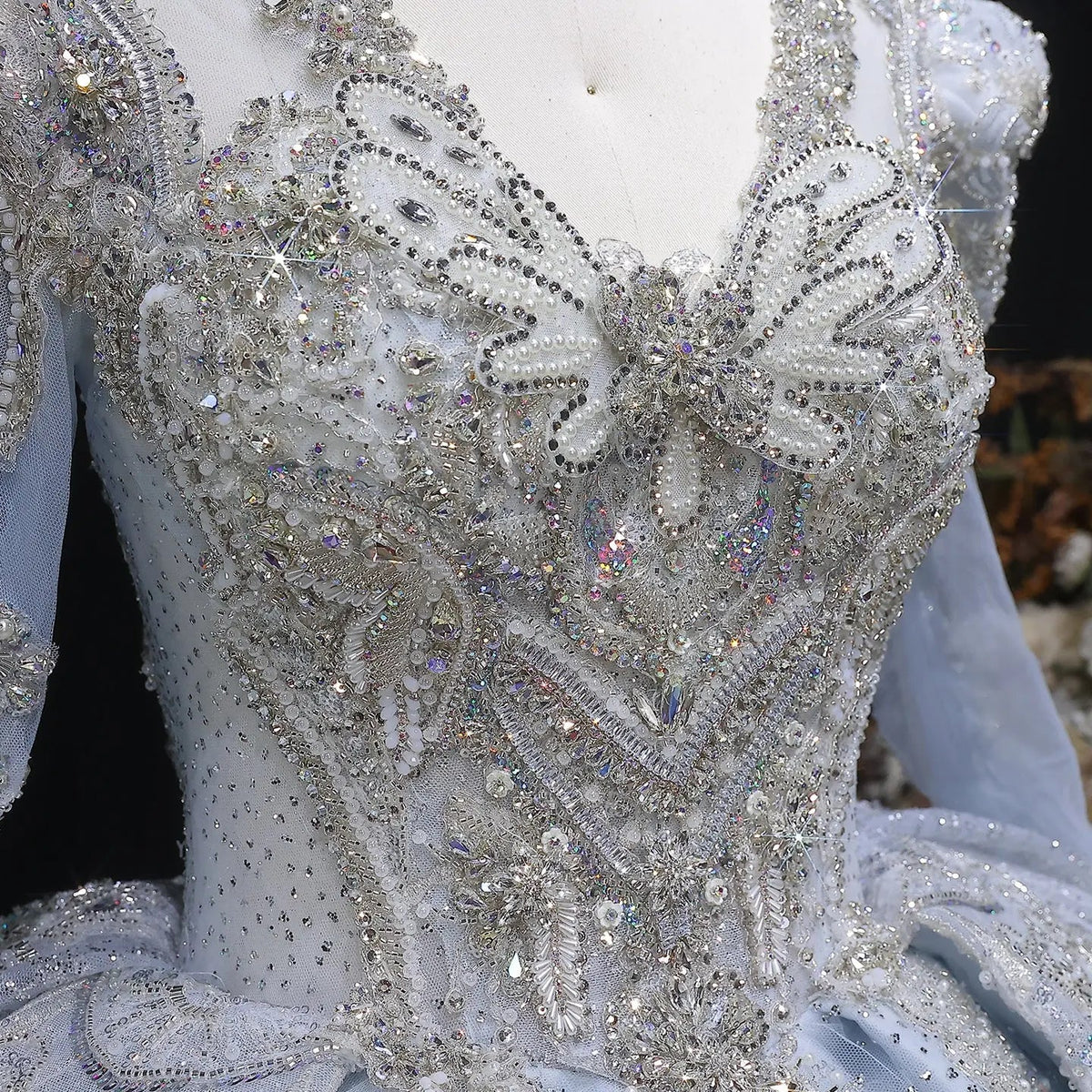 Luxury Blue Sequin Embroidery Ball Gown Wedding Dress ZP154