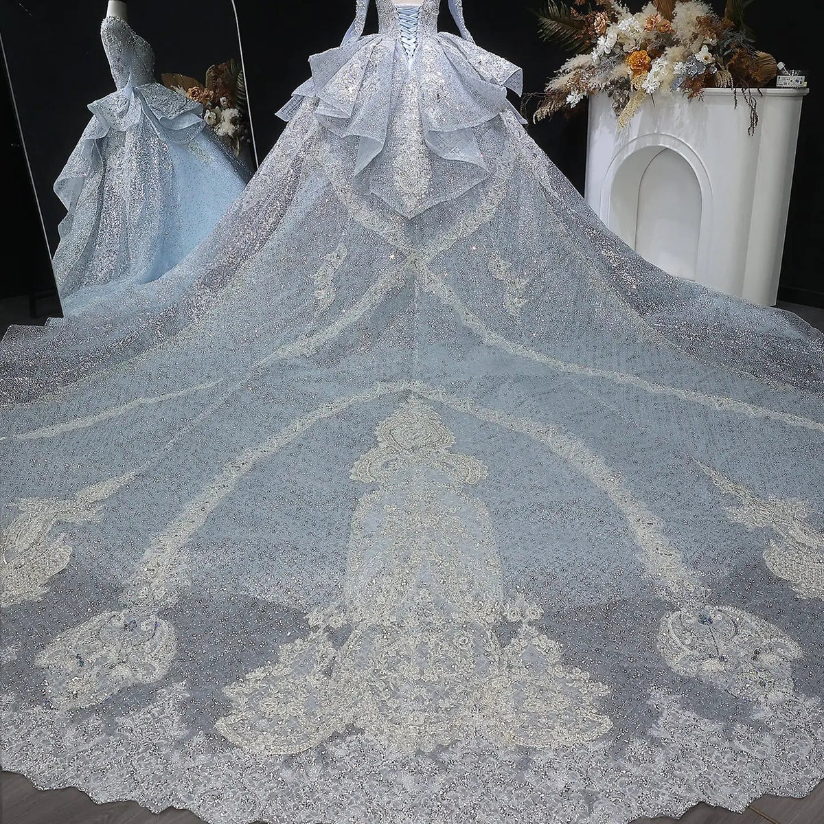 Luxury Blue Sequin Embroidery Ball Gown Wedding Dress ZP154