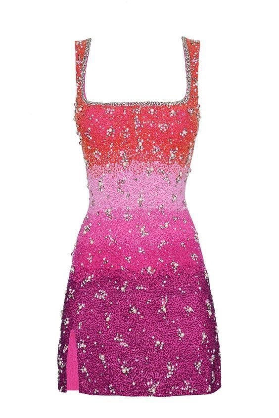 Gorgeous Sequin Beaded Sheath Cocktail Dress Square Neck Short Homecoming Dress Birthday Outfits - View 4 | VelvetHem