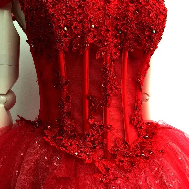 Adorable Red Sweetheart Shiny Tulle Off Shoulder Short Homecoming Dress Red Party Dress (ZD12471) - VelvetHem