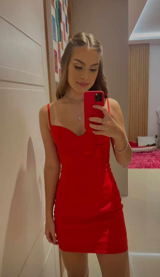 Cute Red Spaghetti Straps Bodycon Dress Red Homecoming Dress (ZD11350)