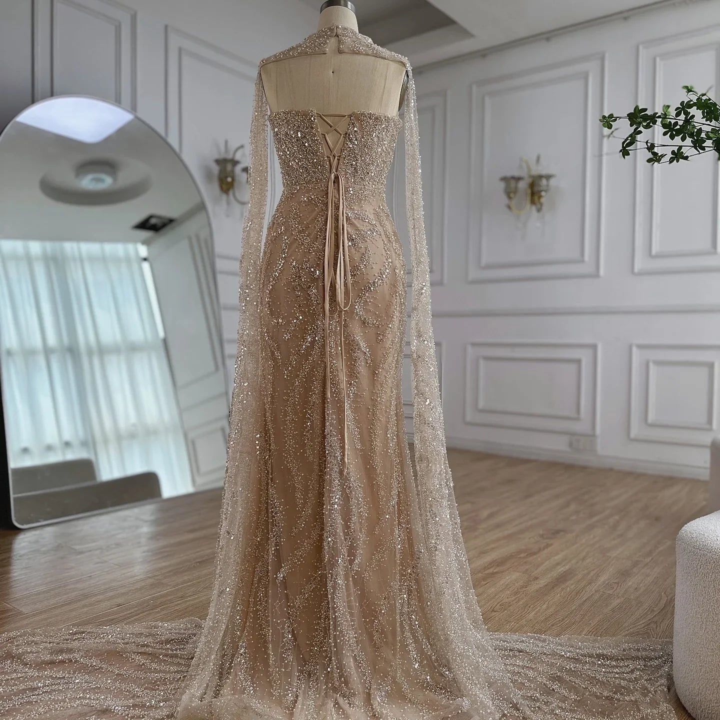 Zapdress Red Mermaid Detachable Cape Sleeves Evening Dresses with Lace Up Back Party Gowns for Women DLA72824 Customized (ZD17177)