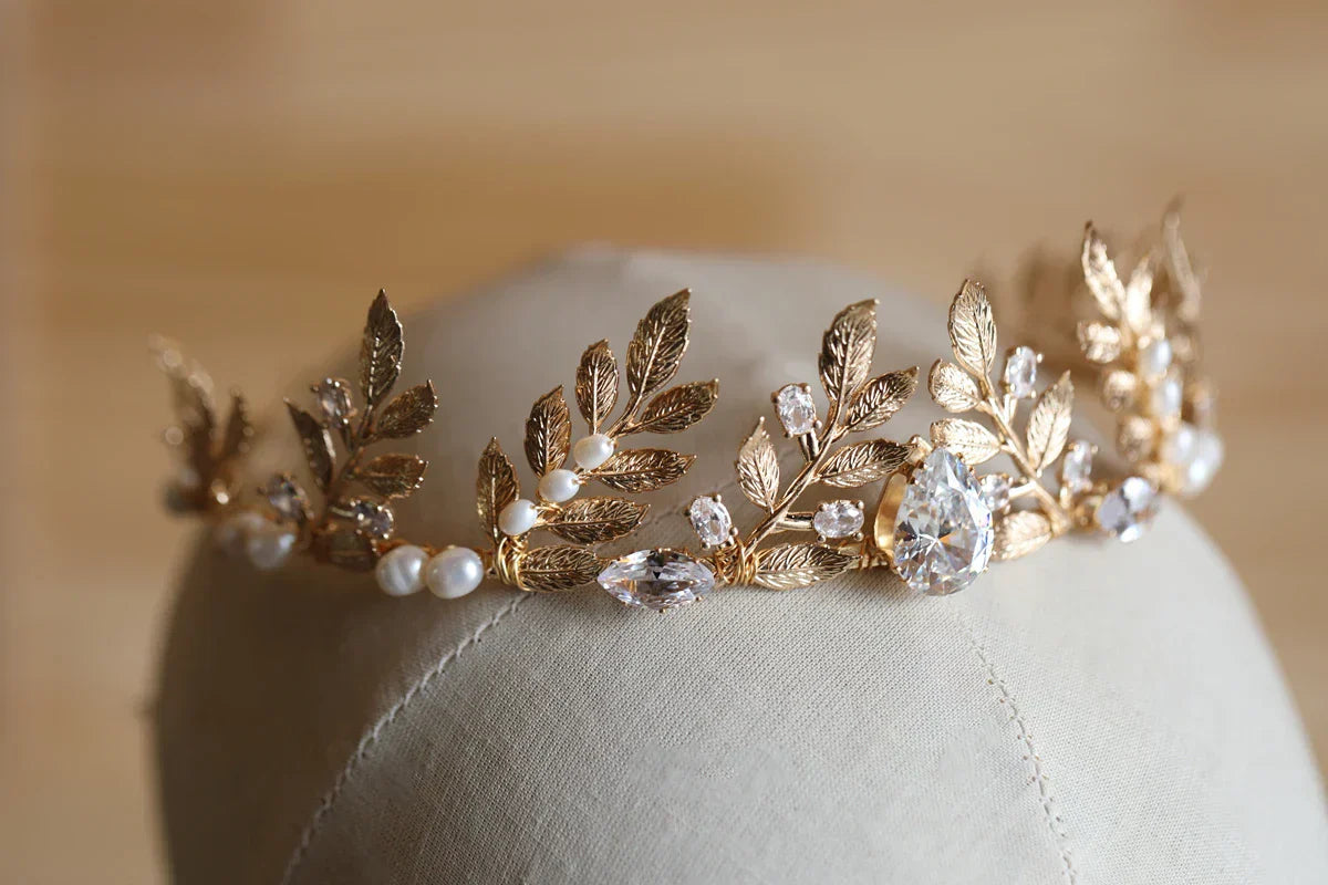 Wedding Hair Accessories Zircon Pearl Crown Vintage Baroque Headband For Bride Headwear Women Leaf Headpiece Bridal Jewelry a