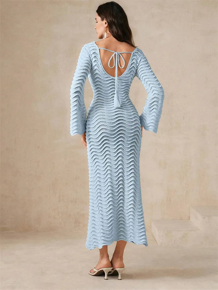 Knit Hollow - Out Loose Patchwork Lace - Up Summer Dress