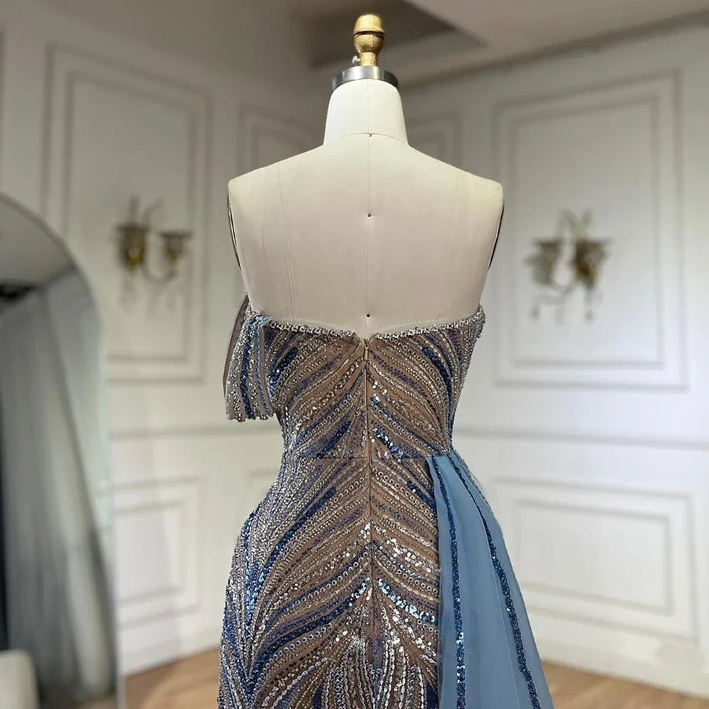 Zapdress Blue Strapless Mermaid Beaded Evening Dresses with Skirt Formal Party Gwons for Women DLA72662 Customized (ZD17189)