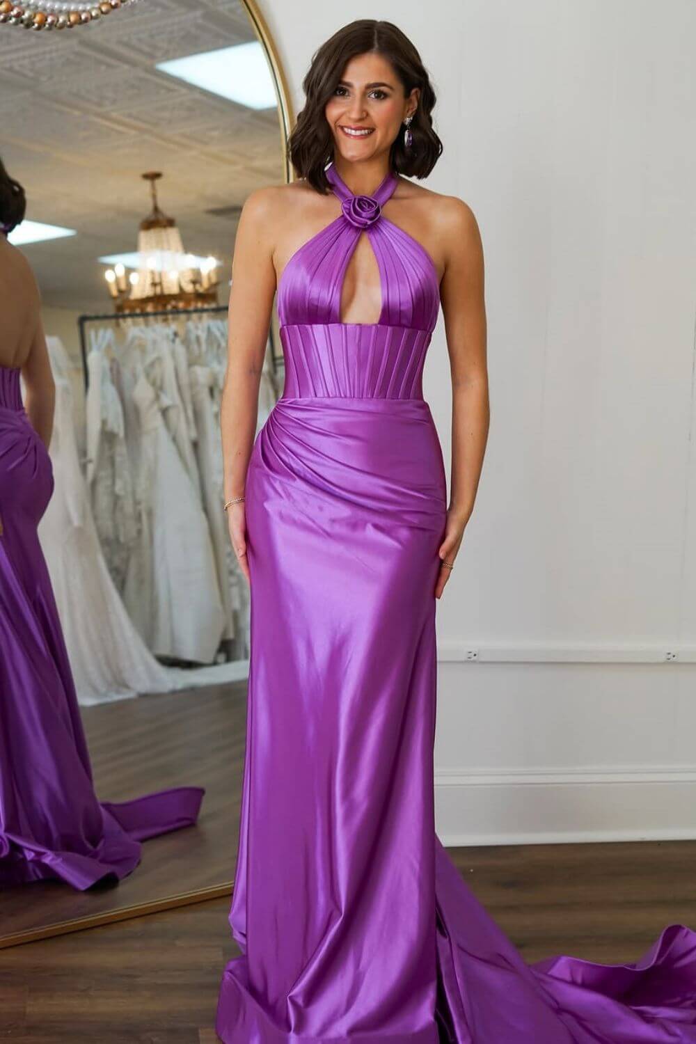Sage Prom Dress Satin Cross Halter Mermaid Formal Dress