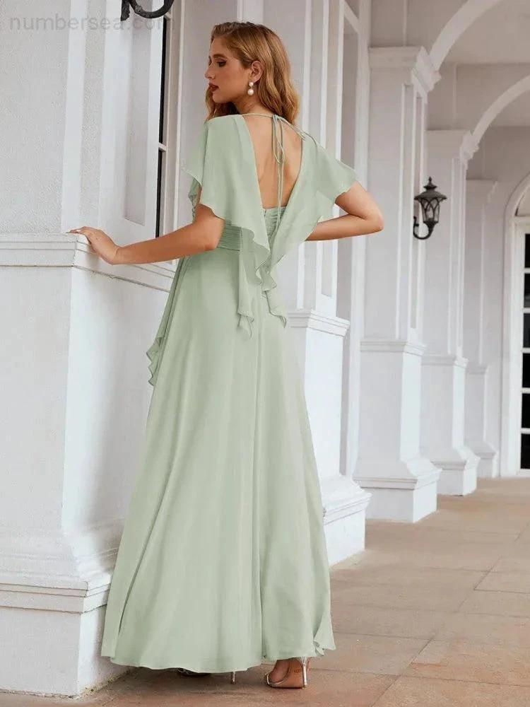 ZapDress Chiffon Bridesmaid Dresses Long Formal Evening Prom Mother of The Bride Dress with Flutter Sleeve (ZD17054)