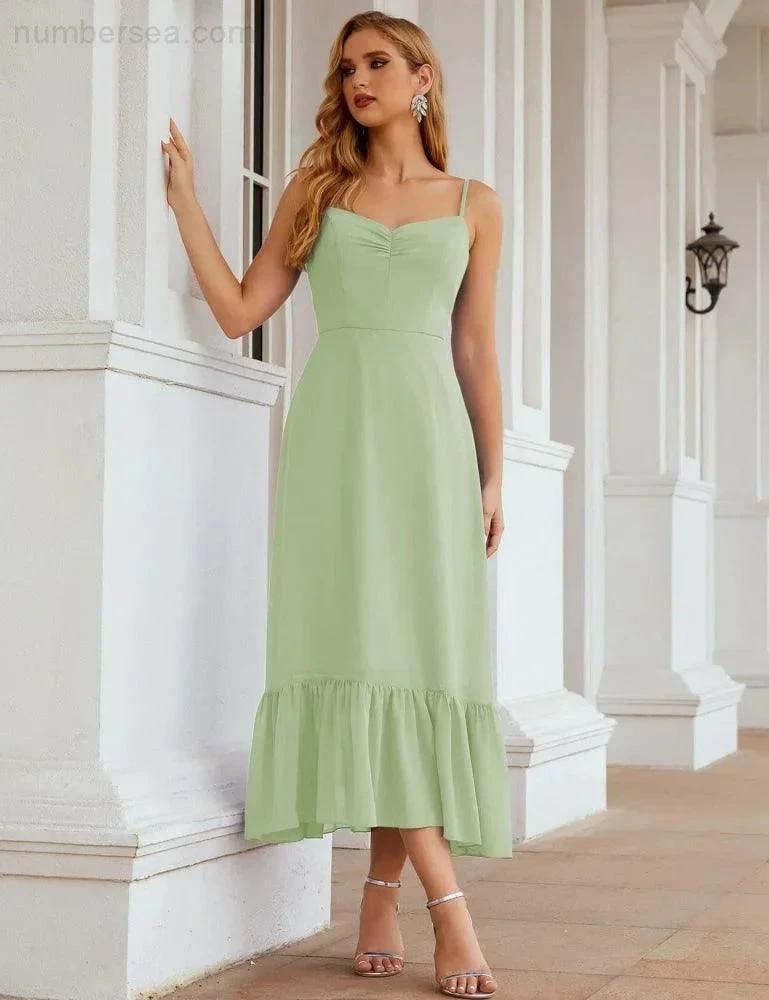 ZapDress  Spaghetti Strap Chiffon Bridesmaid Dress Ankle Length Formal A Line Cocktail Party Homecoming Dress for Juniors (ZD16949)