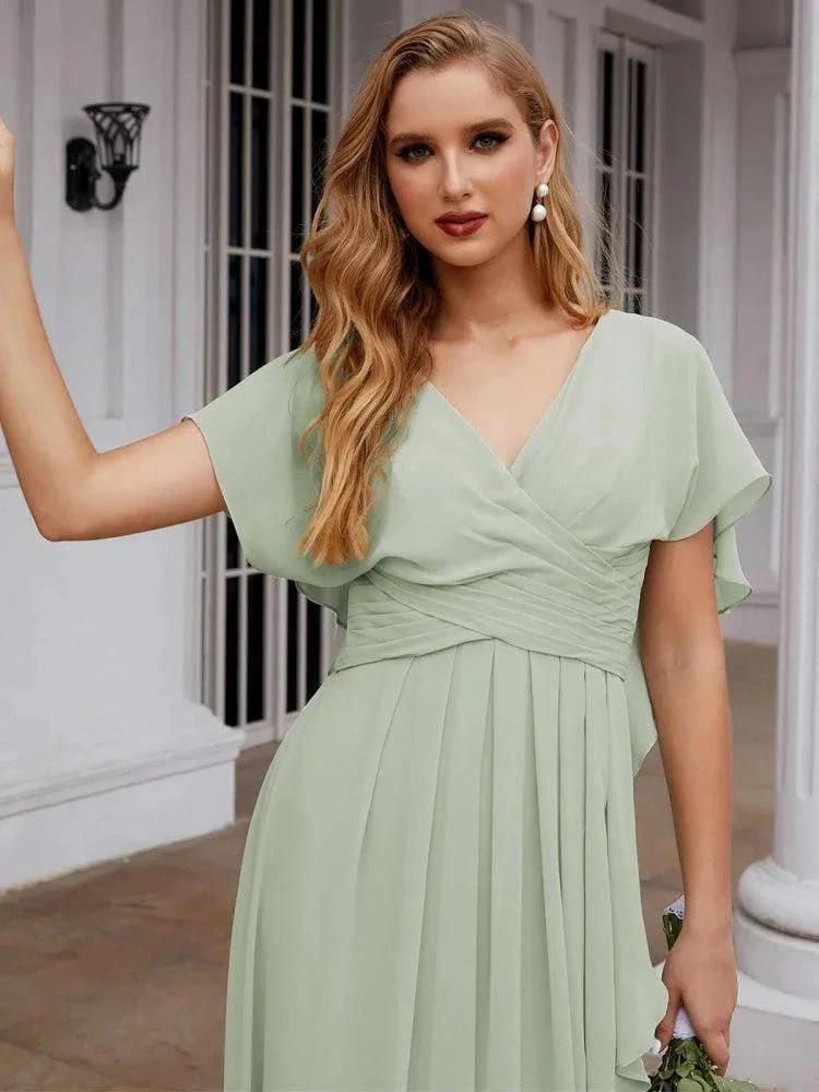 Numbersea Chiffon Bridesmaid Dresses Long Formal Evening Prom Mother of The Bride Dress with Flutter Sleeve SEA28040 by numbersea