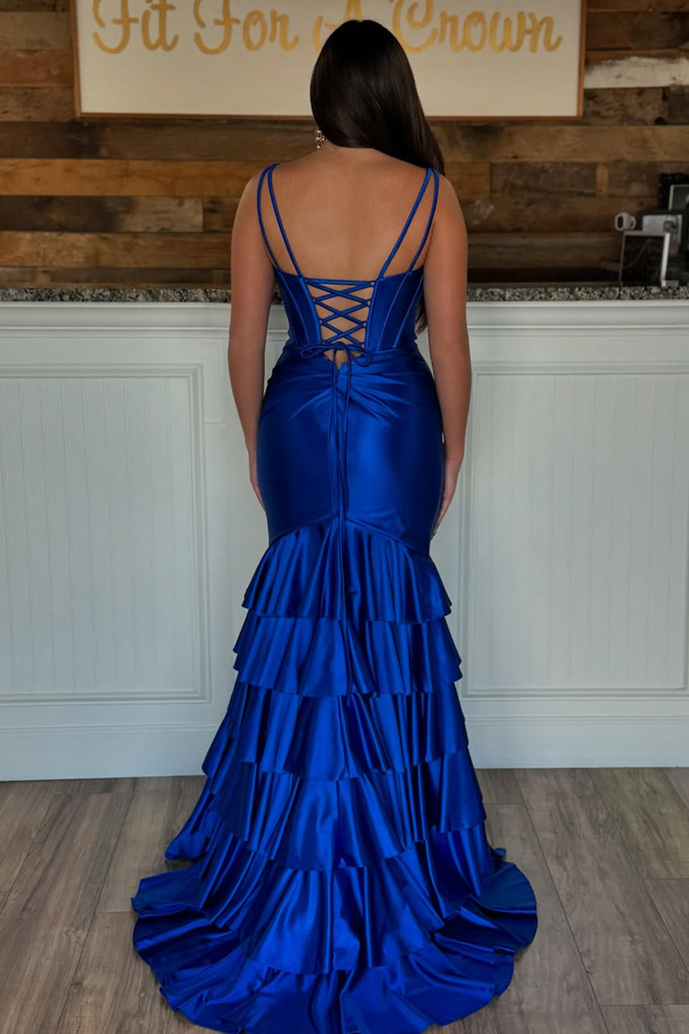Sage Green Mermaid V-Neck Long Satin Prom Dress With Ruffle Skirt