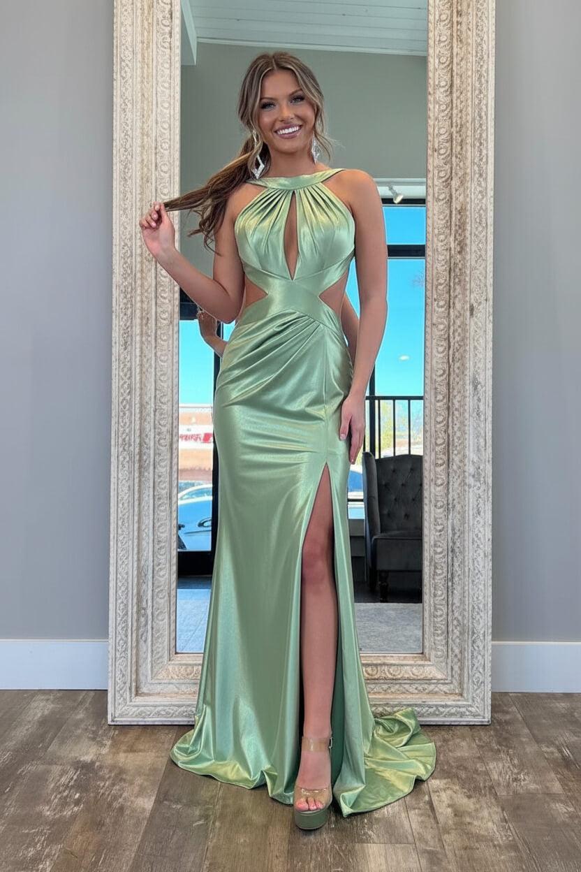 Suzhoufashion Stylish Fuchsia Metallic Mermaid Prom Dress With Slit And Open Back Formal Evening Gown