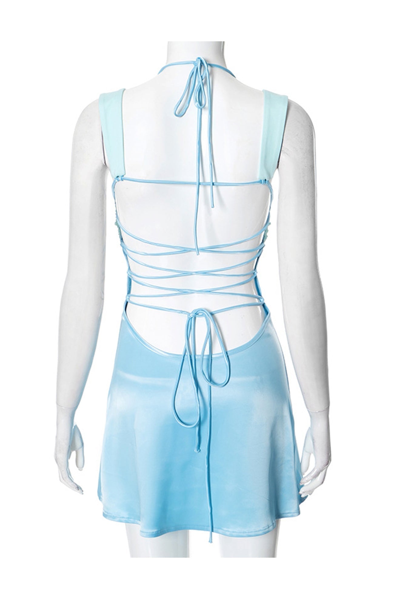Satin Contrast Color Tie up Cami Dress