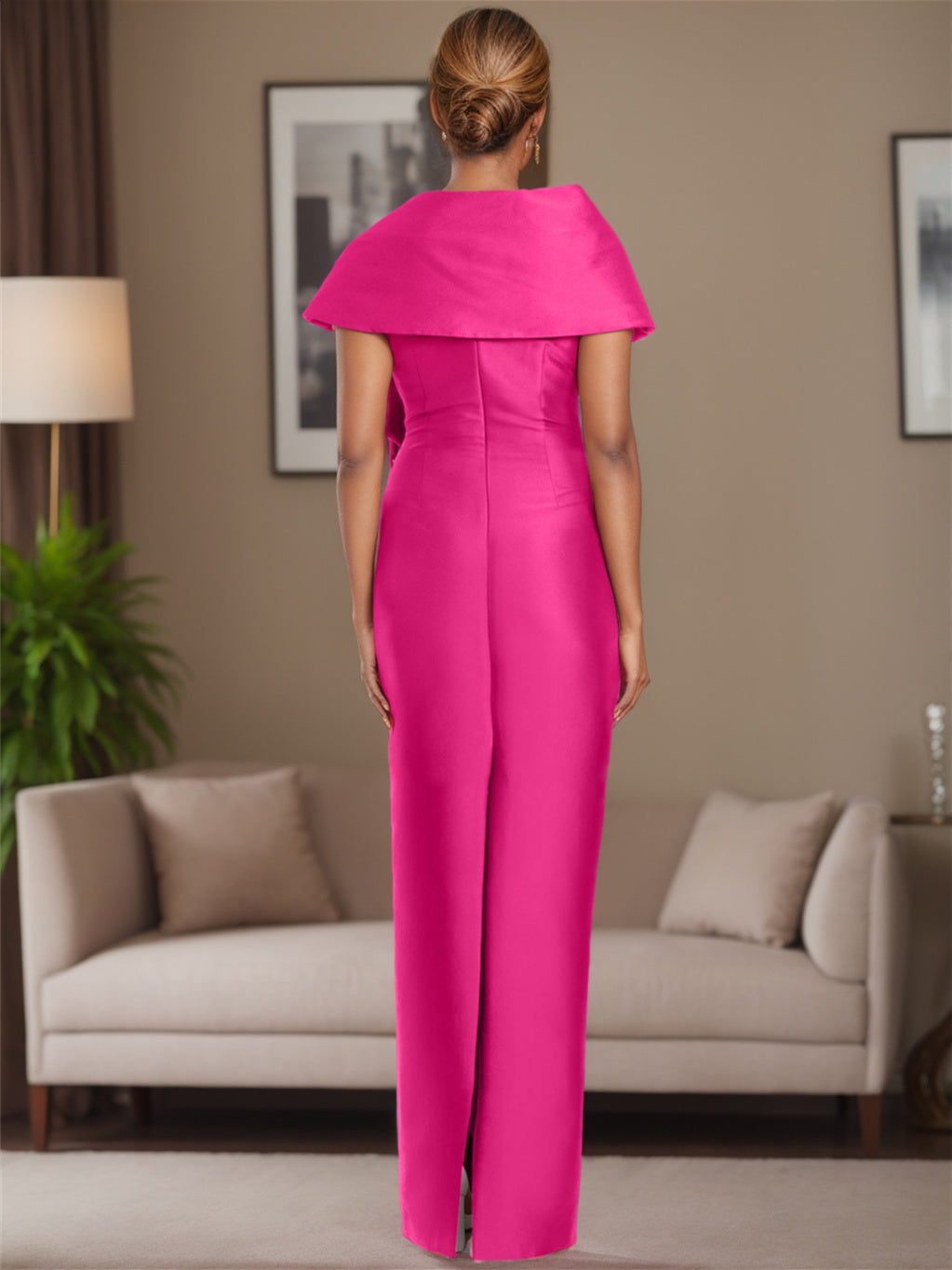 Satin Long Sleeveless Asymmetrical Bow(s) Mother of the Bride Sheath Column Dress