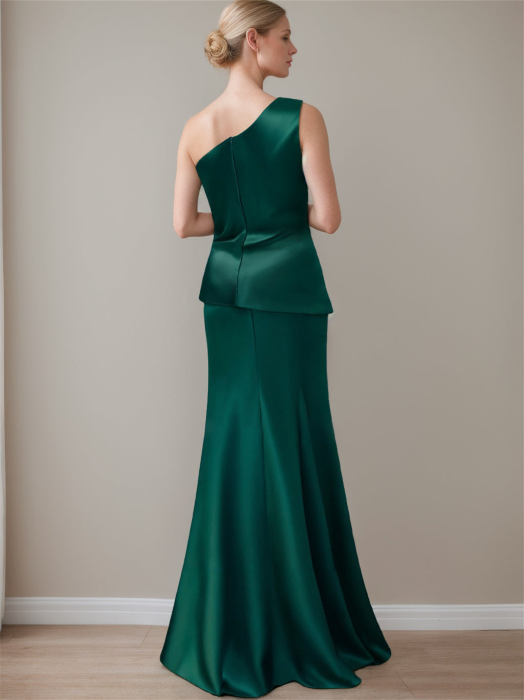 Satin Long Sleeveless One Shoulder Bow Gown for the Mother of the Bride