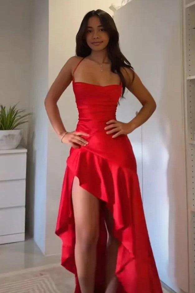 Suzhoufashion Satin Spaghetti Straps Aqua Blue Long Prom Dress With Ruffles Formal Evening Gown